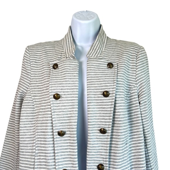 Tommy Hilfiger Womens Knit Military‎ Blazer Jacket Gray White Size Large Preppy - Picture 2 of 7